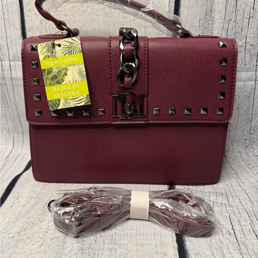Badgley Mischka Red Shoulder Bag with Studded Details